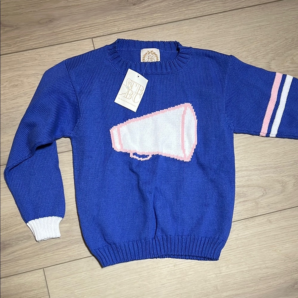 NWT The Beaufort Bonnet Co. Isabelle Blue Kintted Sweater with Pink Megaphone 7